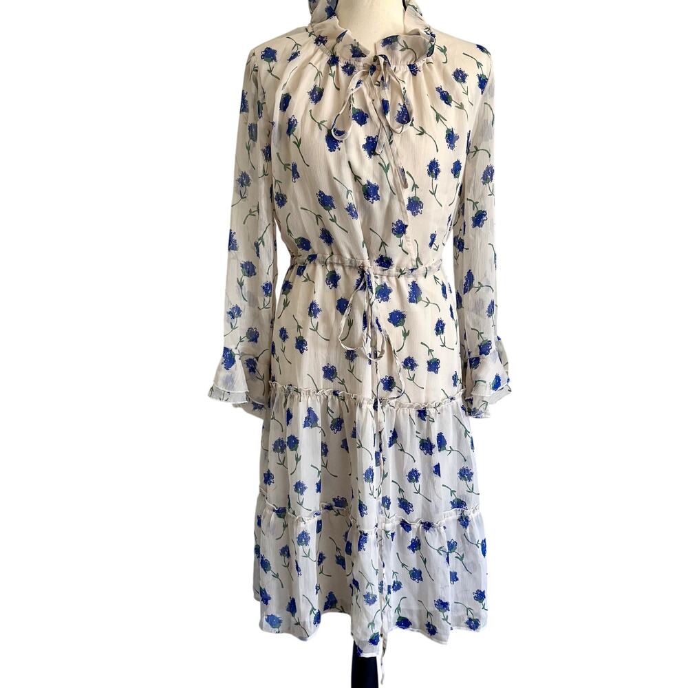 I. Madeline Violet Floral Ruffled Chiffon Midi Dress Romantic Cottage Fairy M